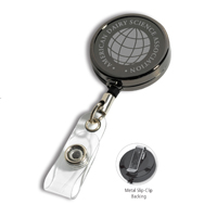 Cord Gunmetal Colored Solid Metal Retractable Badge Reel and Badge Holder with Laser Imprint